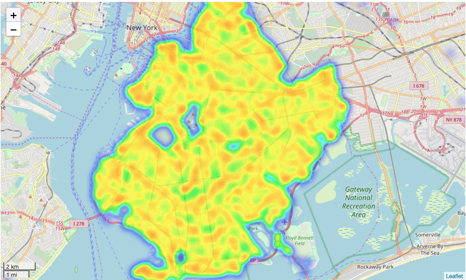 Brooklyn motor vehicle collisions heatmap